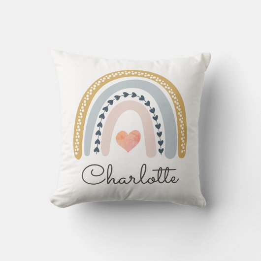 Gepersonaliseerde Boho Waterverf Rainbow Name Girl Kussen (Voorkant)