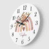 Gepersonaliseerde Boho Waterverf Rainbow Nursery Grote Klok (Hoek)