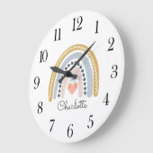 Gepersonaliseerde Boho Waterverf Rainbow Nursery Grote Klok (Hoek)