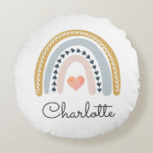Gepersonaliseerde Boho Waterverf Rainbow Rond Kussen (Voorkant)