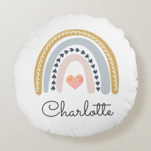 Gepersonaliseerde Boho Waterverf Rainbow Rond Kussen