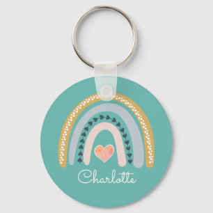 Gepersonaliseerde Boho Waterverf Rainbow Turquoise Sleutelhanger