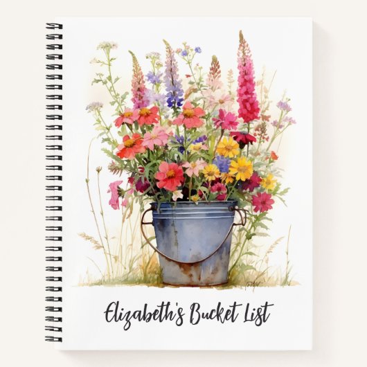Gepersonaliseerde Boho Wildflower Bucket List Notitieboek (Voorkant)