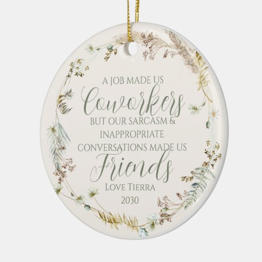 Gepersonaliseerde Boho Wildflower Coworker Kerstmi Keramisch Ornament (Links)