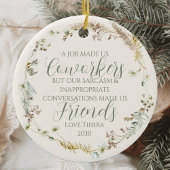 Gepersonaliseerde Boho Wildflower Coworker Kerstmi Keramisch Ornament