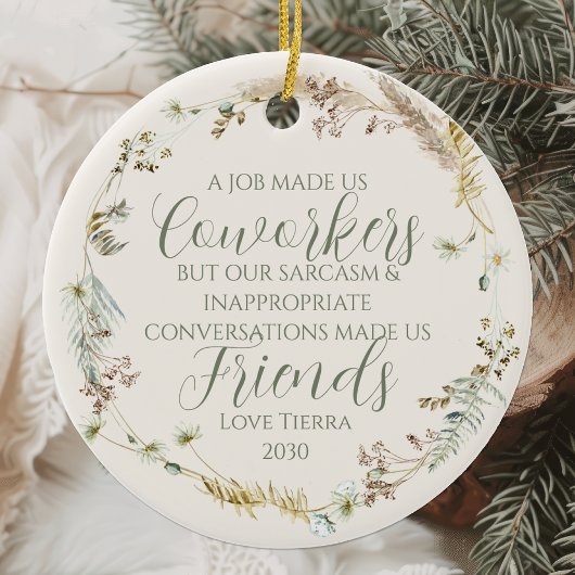 Gepersonaliseerde Boho Wildflower Coworker Kerstmi Keramisch Ornament
