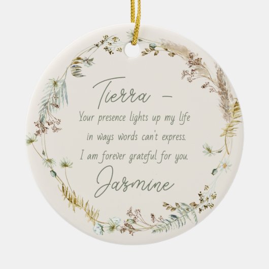 Gepersonaliseerde Boho Wildflower Vriendschap Kers Keramisch Ornament (Voorkant)