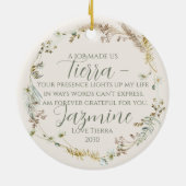 Gepersonaliseerde Boho Wildflower Vriendschap Kers Keramisch Ornament (Achterkant)