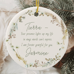 Gepersonaliseerde Boho Wildflower Vriendschap Kers Keramisch Ornament