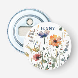 Gepersonaliseerde Boho Wildflowers Huwelijksgunst Button Flesopener
