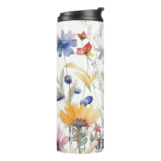 Gepersonaliseerde Boho Wildflowers Thermal Tumbler Thermosbeker (Gedraaid links)