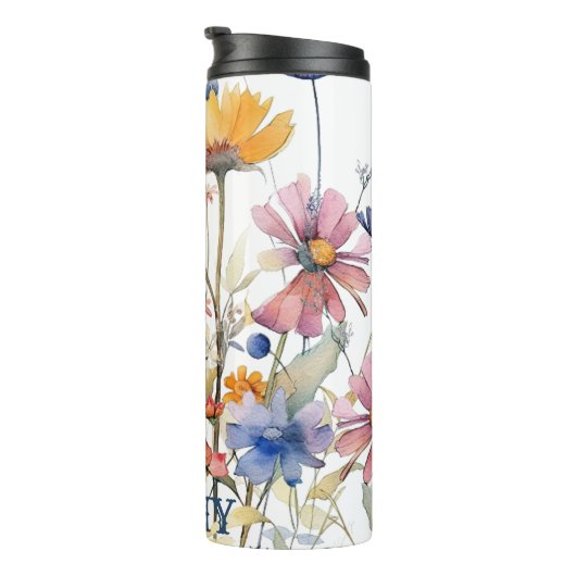 Gepersonaliseerde Boho Wildflowers Thermal Tumbler Thermosbeker (Geroteerd rechts)