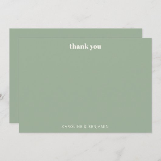 Gepersonaliseerde Bold Sage Green Chic Modern Wedd Bedankkaart (Voorkant / Achterkant)