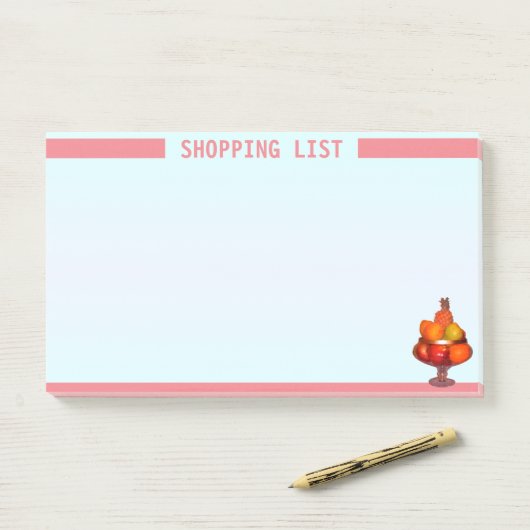 Gepersonaliseerde boodschappenlijst en fruitschaal post-it® notes (Op bureau)
