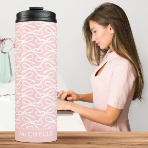 Gepersonaliseerde boog aangepaste naam roze thermi thermosbeker