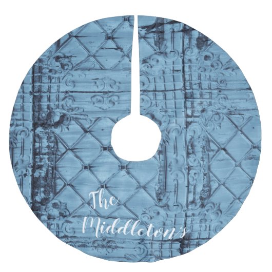 Gepersonaliseerde boom rok rustieke tin paneel pla kerstboom rok (Voorkant)