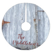 Gepersonaliseerde boom rok wit wassen hout schuur kerstboom rok (Voorkant)