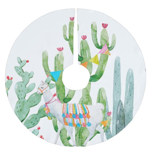 Gepersonaliseerde boomrok Boho Llama Bohemian Cact Kerstboom Rok (Voorkant)