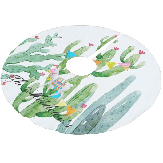 Gepersonaliseerde boomrok Boho Llama Bohemian Cact Kerstboom Rok (Gekanteld)