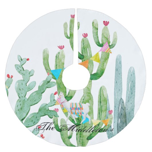 Gepersonaliseerde boomrok Boho Llama Bohemian Cact Kerstboom Rok (Voorkant)