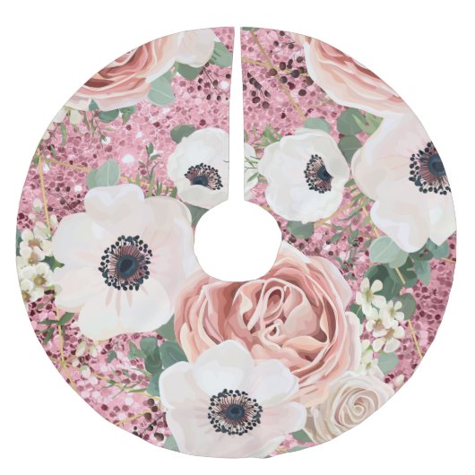 Gepersonaliseerde boomrok Geometric Garden Roos Go Kerstboom Rok (Voorkant)