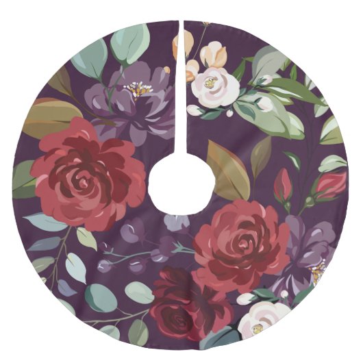 Gepersonaliseerde boomrok Plum Paarse Rozen Gold G Kerstboom Rok (Voorkant)