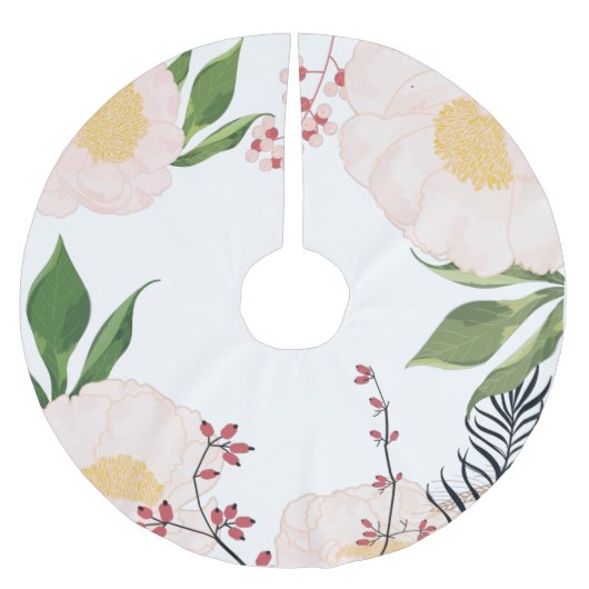 Gepersonaliseerde boomrok Witte Bloemen op Wh Kerstboom Rok (Voorkant)