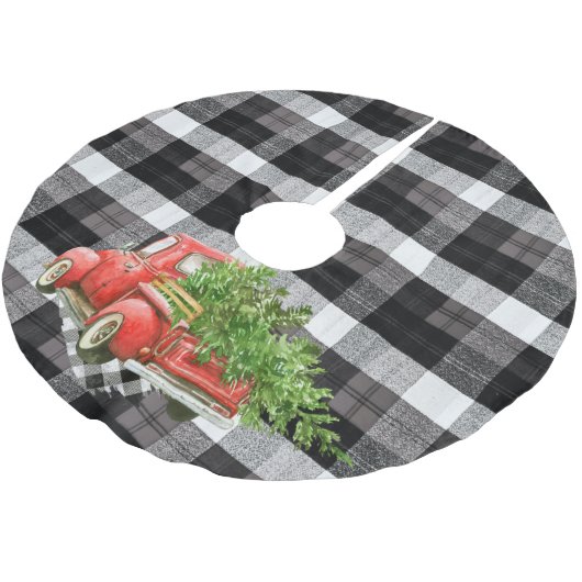 Gepersonaliseerde boomrok XMAS Truck Baffalo Plaid Kerstboom Rok (Gekanteld)