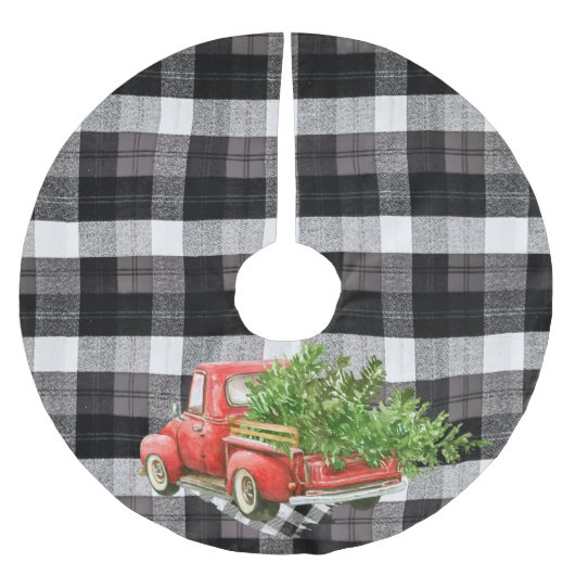 Gepersonaliseerde boomrok XMAS Truck Baffalo Plaid Kerstboom Rok (Voorkant)