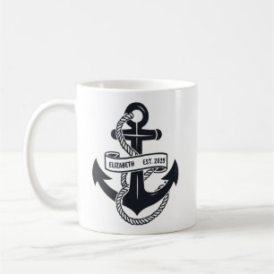 Gepersonaliseerde boot anker met naam koffiemok