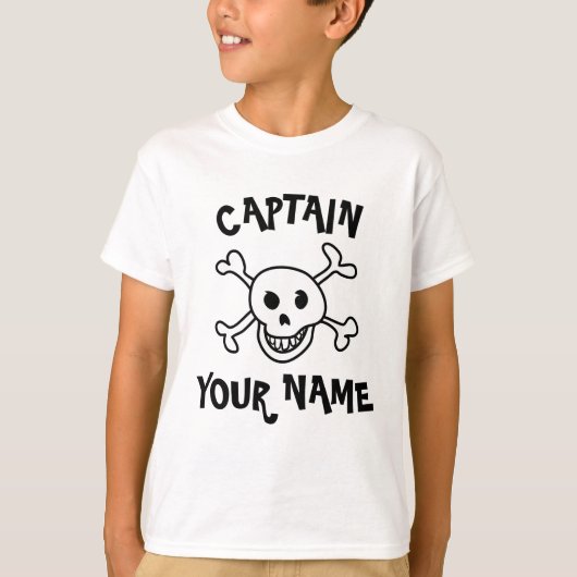 Gepersonaliseerde boot captain pirate t shirt voor (Voorkant)