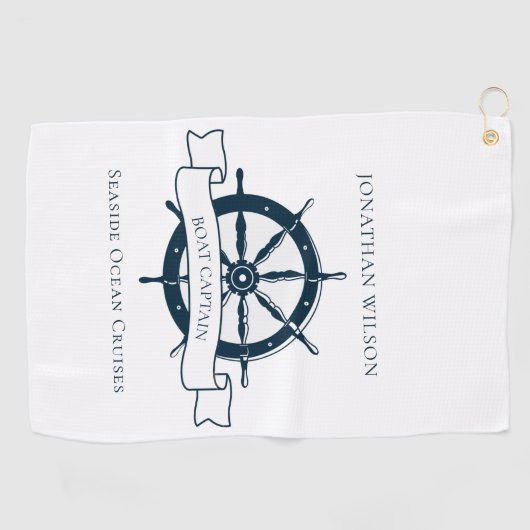 Gepersonaliseerde Boot Kapitein Nautisch Wiel Golfhanddoek (Horizontaal)