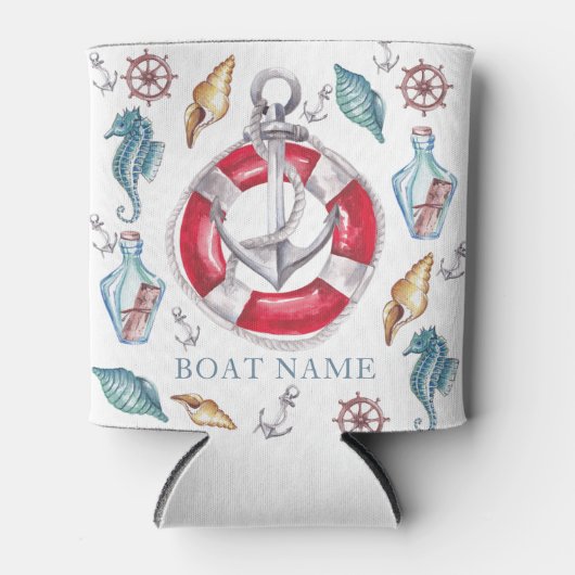 Gepersonaliseerde Boot Waterverf Nautisch Blikjeskoeler (Voorkant)