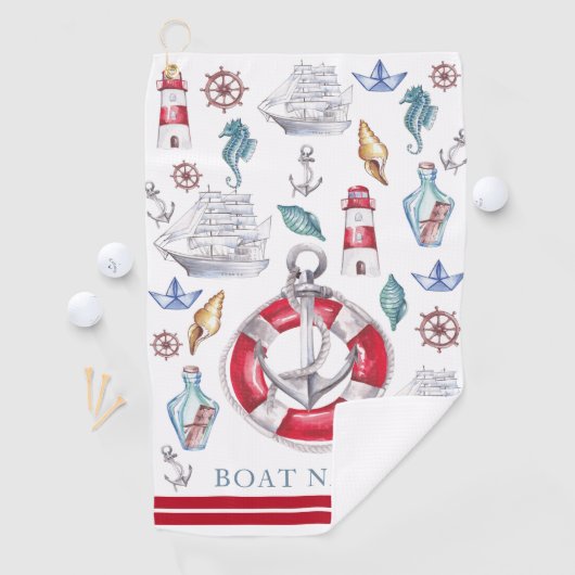 Gepersonaliseerde Boot Waterverf Nautisch Golfhanddoek (Insitu)