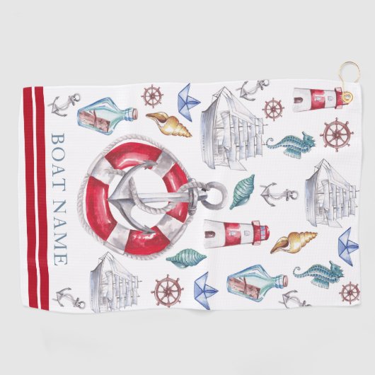 Gepersonaliseerde Boot Waterverf Nautisch Golfhanddoek (Horizontaal)