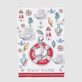 Gepersonaliseerde Boot Waterverf Nautisch Golfhanddoek (Voorkant)