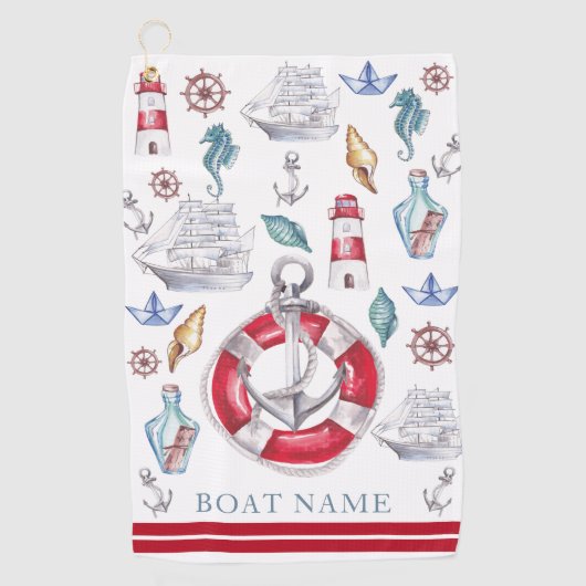 Gepersonaliseerde Boot Waterverf Nautisch Golfhanddoek (Voorkant)