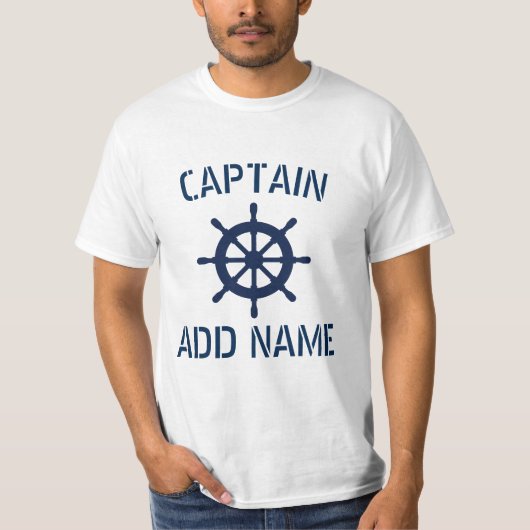 Gepersonaliseerde bootkapitein naam scheepswiel t t-shirt (Voorkant)