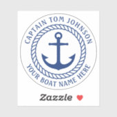 Gepersonaliseerde bootnaam met ankerkapitein sticker (Vel)