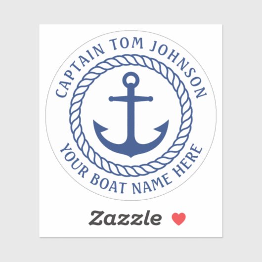 Gepersonaliseerde bootnaam met ankerkapitein sticker (Vel)