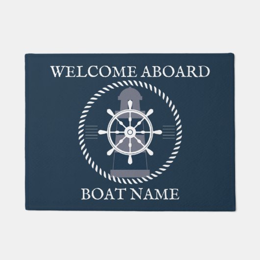 Gepersonaliseerde bootnaam Navy Blue Nautical Deurmat (Voorkant)