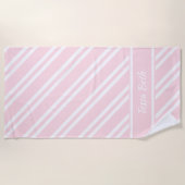 Gepersonaliseerde Bord roze en witte strepen Strandlaken (Voorkant)