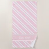 Gepersonaliseerde Bord roze en witte strepen Strandlaken (Voorkant)