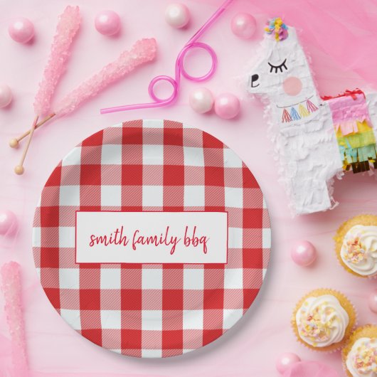 Gepersonaliseerde Borden met rode en witte buffels Papieren Bordje (Feest)