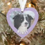 Gepersonaliseerde Border Collie Kersthond Huisdier Ornament<br><div class="desc">Schattigee Gepersonaliseerde Border Collie Christmas Dog Pet Photo Ornament. U kunt het personaliseren met de foto van uw huisdier en de naam. Voeg uw favoriete foto in. Mooie witte sneeuwvlokken bedekken de foto. U kunt dit aangepaste ornament voor elk huisdier gebruiken. Het ornament is in paarse kleur. Een geweldige herinnering...</div>