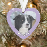 Gepersonaliseerde Border Collie Kersthond Huisdier Ornament<br><div class="desc">Schattigee Gepersonaliseerde Border Collie Christmas Dog Pet Photo Ornament. U kunt het personaliseren met de foto van uw huisdier en de naam. Voeg uw favoriete foto in. Mooie witte sneeuwvlokken bedekken de foto. U kunt dit aangepaste ornament voor elk huisdier gebruiken. Het ornament is in paarse kleur. Een geweldige herinnering...</div>