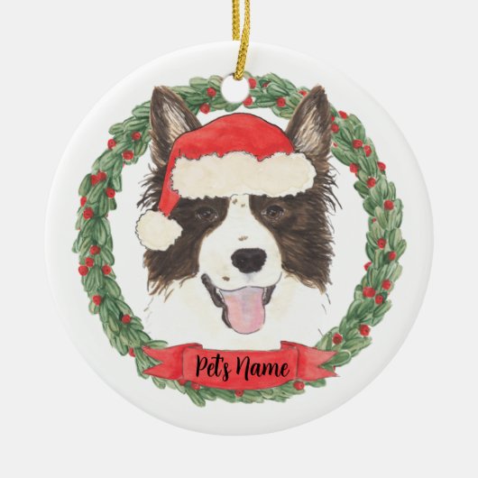 Gepersonaliseerde Border Collie Kerstmis Keramisch Ornament (Voorkant)