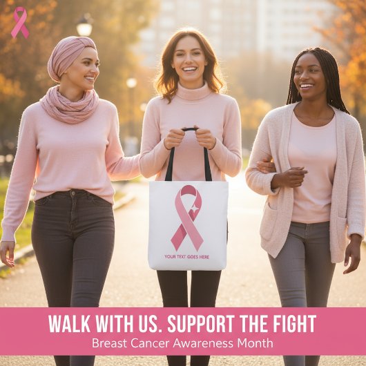 Gepersonaliseerde Borstkanker Bewustzijn Roze Lint Tote Bag