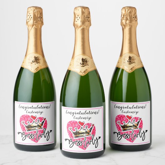 Gepersonaliseerde Boss Lady Celebration Sparkling Wijnetiket (Flessen)