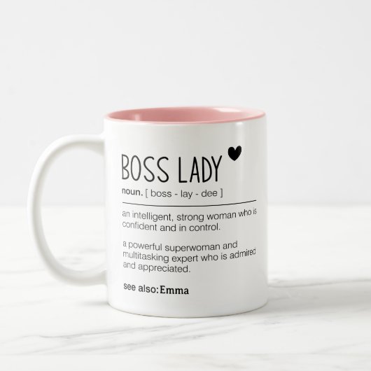 Gepersonaliseerde Boss lady definition Work Bestie Tweekleurige Koffiemok (Links)
